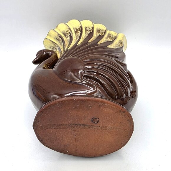 Vintage Swan Vase Mid Century Art Deco Brown Yellow Drip Japan Unique Rare 6" - Picture 7 of 10